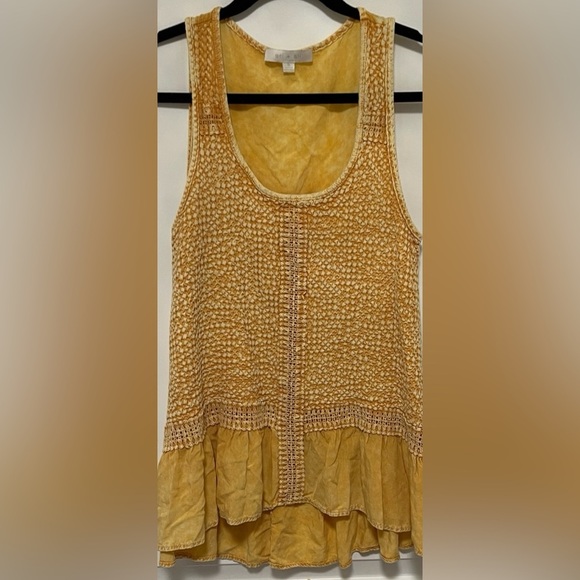 Anthropologie Eri + Ali Gold Savoia Tank Top Ruffle Edge Western Boho Small - Picture 2 of 11